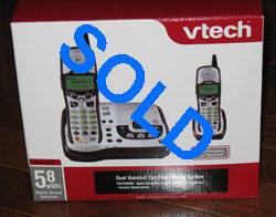 5.8GHz Cordless Phone, Phone features digital spread spectrum technology, Perfect for home or office, Single line operation,
Caller ID/call waiting*, 15-minute digital answering machine, Three individual mailboxes, Remote access, Voice menu, Time stamp, Memo record, Handset speakerphone, 50 station name/number caller ID memory, 50 station phone directory, Dialer, Intercom, Call transfer, 3-way conferencing, 3-line backlit LCD display, Illuminated keypad, Mute/Redial/Flash, Page/Handset Locator, Adjustable ringer/volume control, Low battery indicator, 2.5mm headset jack